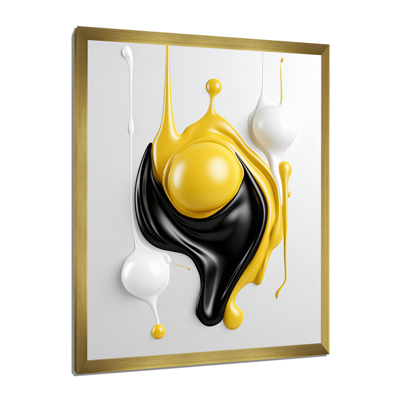 Art liquide sur toile, abstrait liquide noir et blanc I, H 32 po x l 24 po x P 1 po, Cadre doré simple