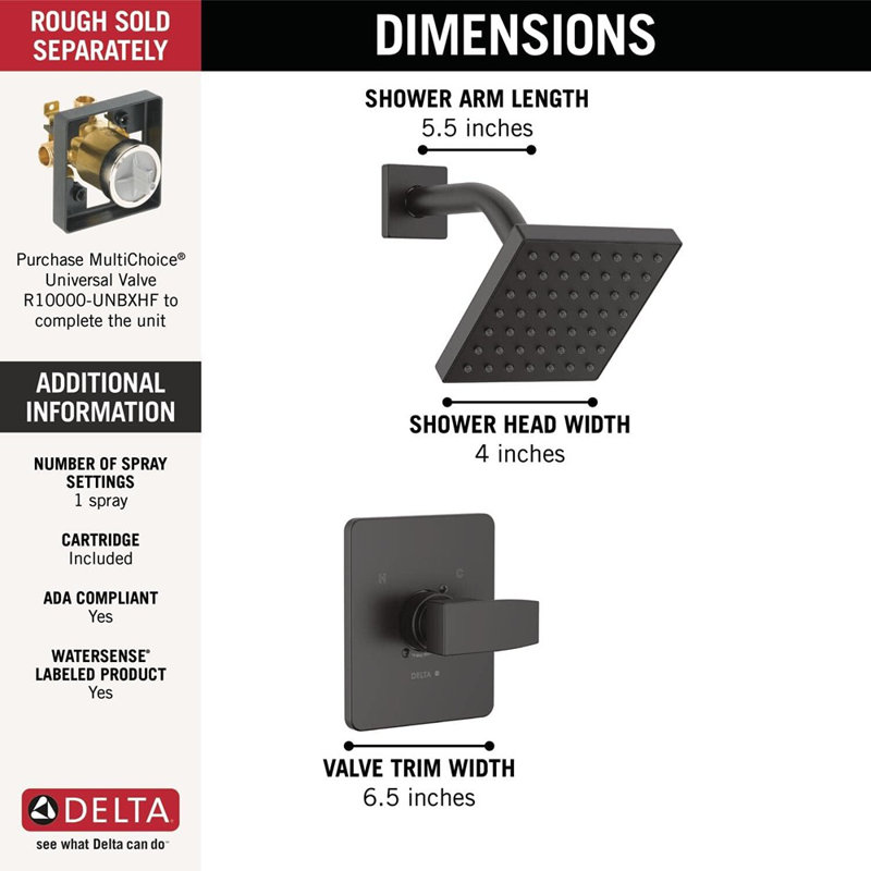 Garniture de douche Modern Moniteur 14 Series, Noir mat