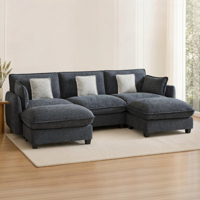 Canapé modulaire surdimensionné surdimensionné, canapé modulaire 3 places en U avec 2 repose-pieds