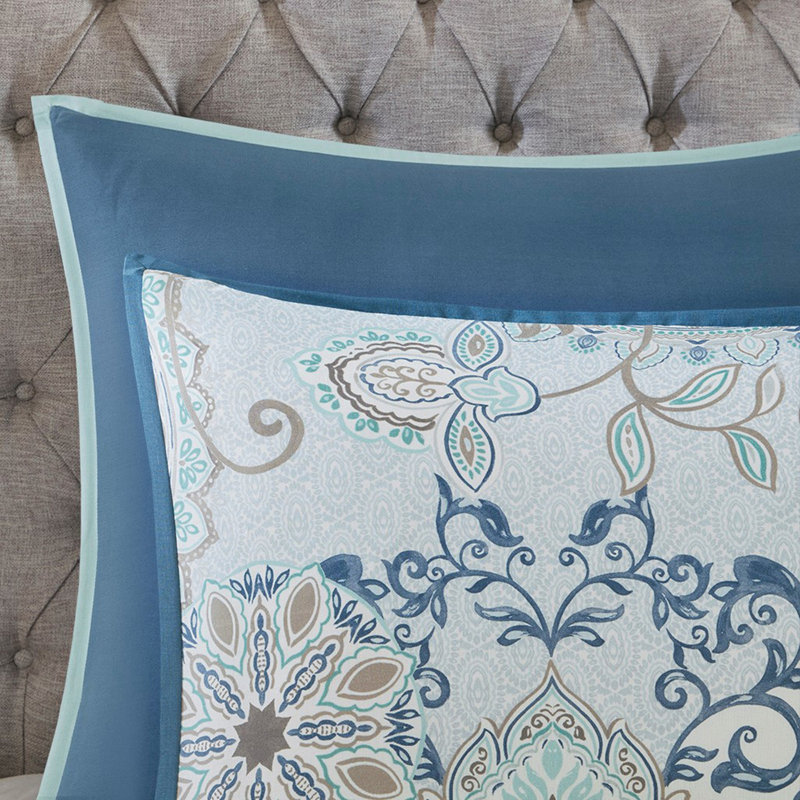 Ensemble d'édredon réversible à imprimé floral en coton 8 pièces bleu