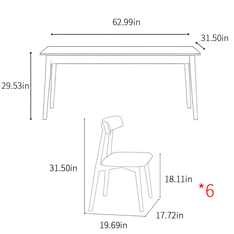 Ensemble de table de salle à manger de style français avec tiroirs, H 29,53 po x L 62,99 po x l 31,50 po