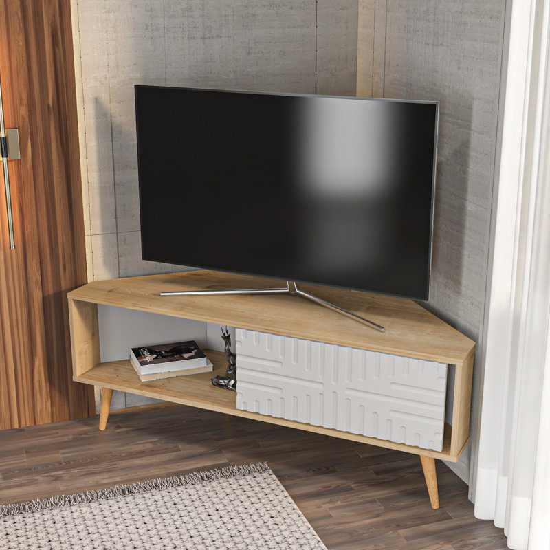 Mora 55 inch Wide Corner TV Stand, Sapphire Oak/White