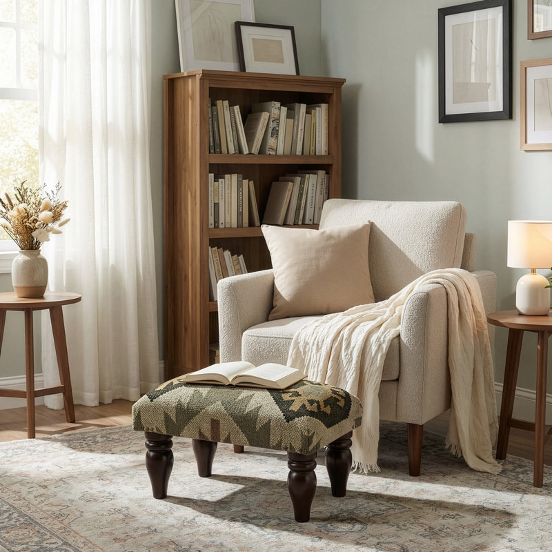 Tabouret de coiffeuse Tenbury, Beige / vert / brun