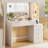 48"W Fluted Makeup Vanity Desk with 6 Drawers, Big Lighted Mirror, Glass Top, Power Outlet & Adjustable Shelves-1901539942