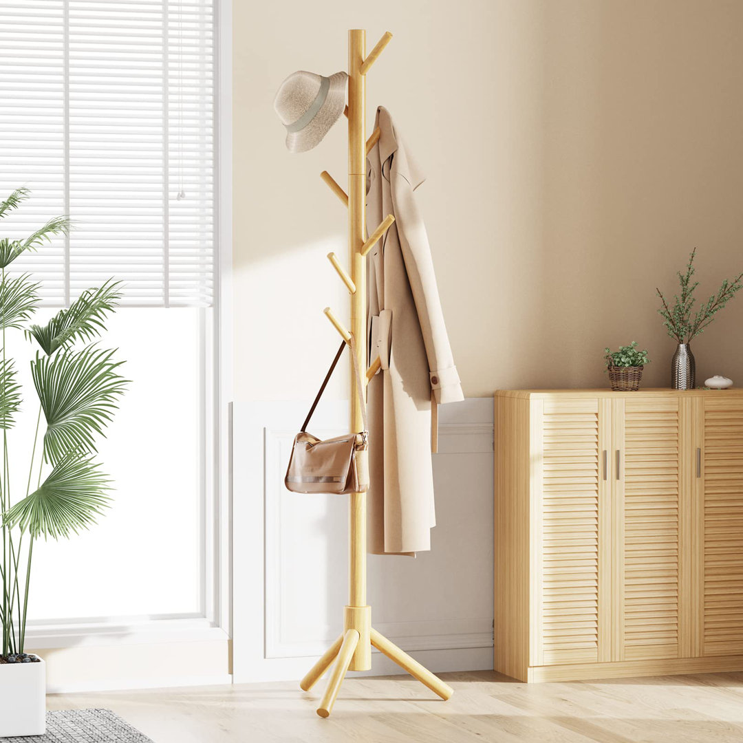 Aldonija Solid Wood 8 - Hook Freestanding Coat Stand