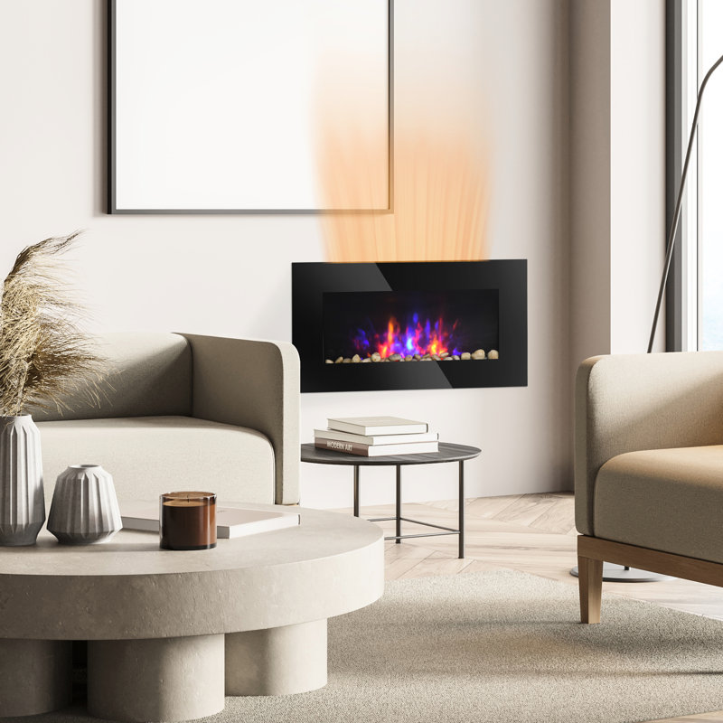 Foyer électrique 28,5 po, 1500 W, noir, effet de flamme, 7 couleurs, chauffage confortable