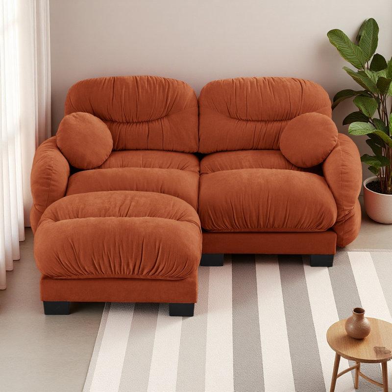 Canapé modulaire confortable à 2 places en tissu de chenille plissé avec siège ergonomique en mousse haute densité, canapé modulaire en forme de L avec repose-pieds