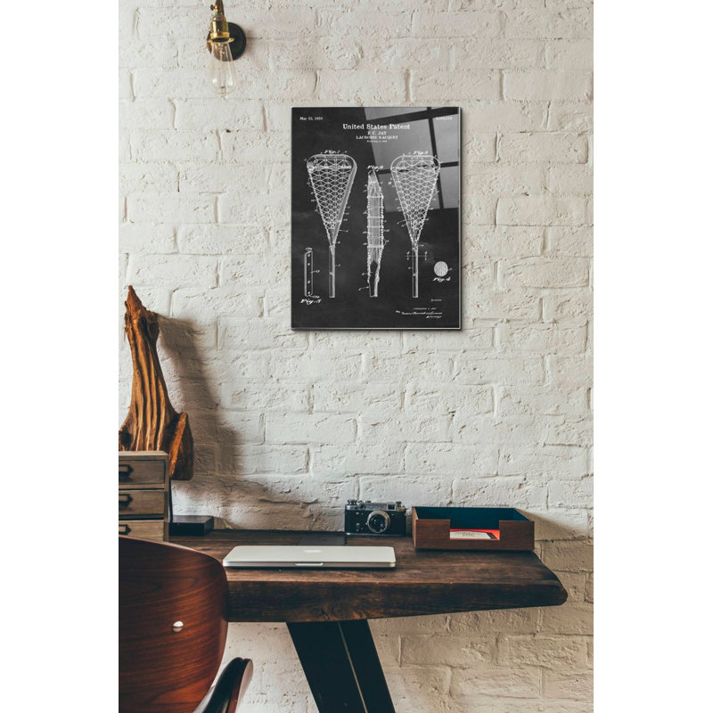 «Lacrosse Racquet Blueprint Vernis Chalkboard», art mural en verre acrylique, H 16 po x l 12 po x P 0,12 po