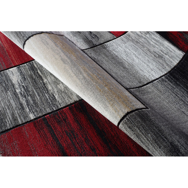 Tapis contemporain rouge ou gris à motif abstrait Chan - article de déco en polypropylène de 5 pi x 8 pi ou de 6 pi x 9 pi pour votre pièce