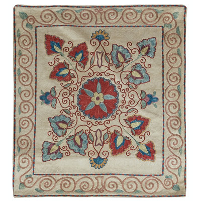 Modern Handmade 100% Silk Cushion Cover, Floral Hand Embroidered Suzani Lace Pillow. 19x21 in