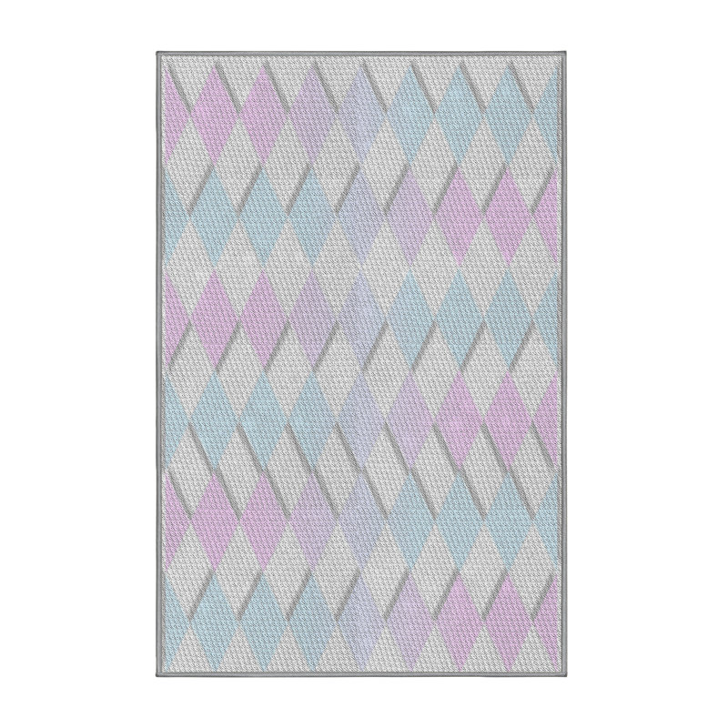Tissé à la machine à la machine à partir de laine et de polyester rose/bleu Tapis décoratif, Rectangle 7 pi x 9 pi