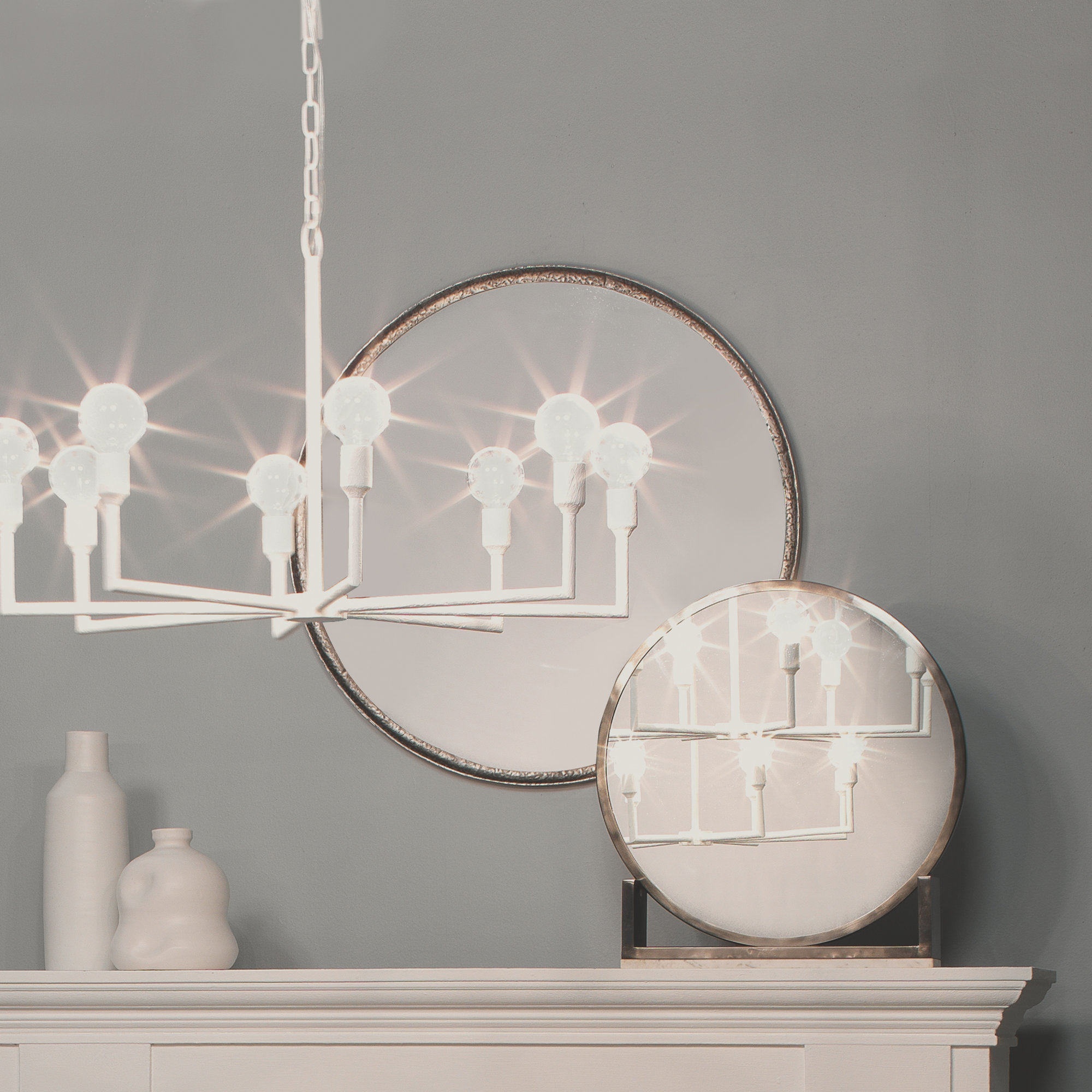 Refined Iron Round Mirror, Silver