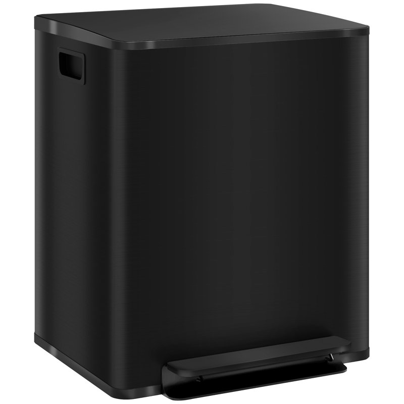 HOMCOM Dual Kitchen Bin 2 Stainless Steel Double Pedal Bin, 56cm H x 47.7cm W x 37.5cm D, 50