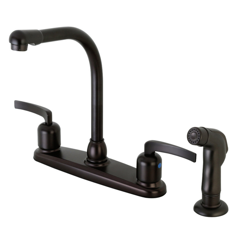 Kingston Brass Centurion Two-Handle 4-Hole 8" Centerset Kitchen Faucet with Side Sprayer, Oil Rubbed Bronze