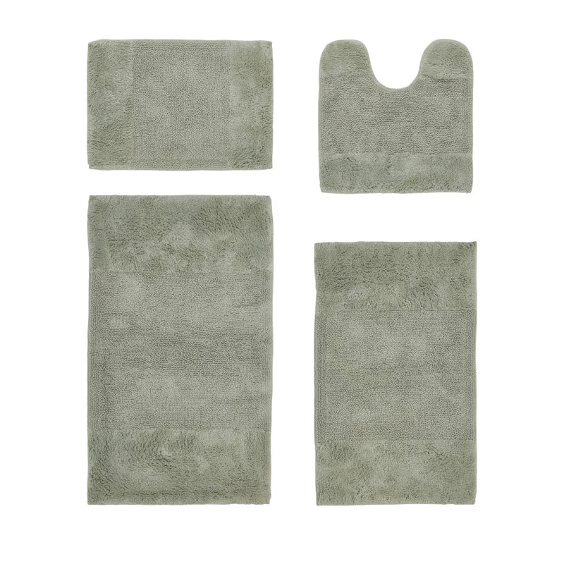 Ensemble de tapis pour salle de bain 100% coton 2155 GSM de qualité supérieure Granada, certifié OEKO-TEX®, envers en latex antidérapant, touffeté moelleux, super absorbant et lavable à la machine pour salle de bain, douche, baignoire et meuble-lavabo, sauge foncé