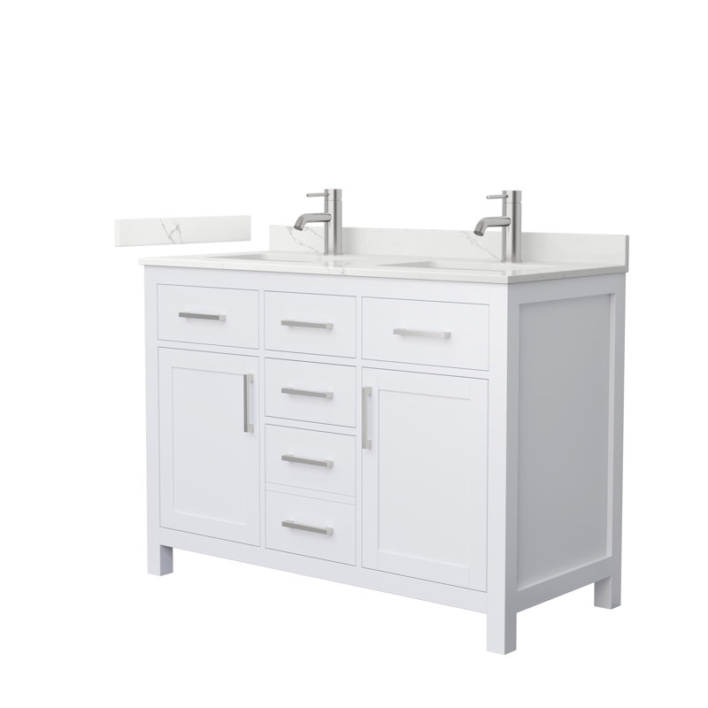 Beckett 48" Freestanding Double Bathroom Vanity with Quartz Top, White, Brushed Nickel, Giotto Quartz