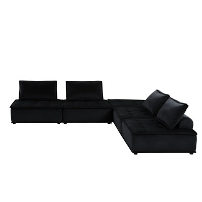 120" Seat Width Black Velvet Sectional , High Quality 14.5" Height Modern And Elegant