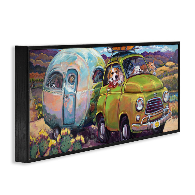 Chiens au volant d'un camping-car, art giclée par CR Townsend, Giclée encadrée noir minuit, H 10 po x l 24 po