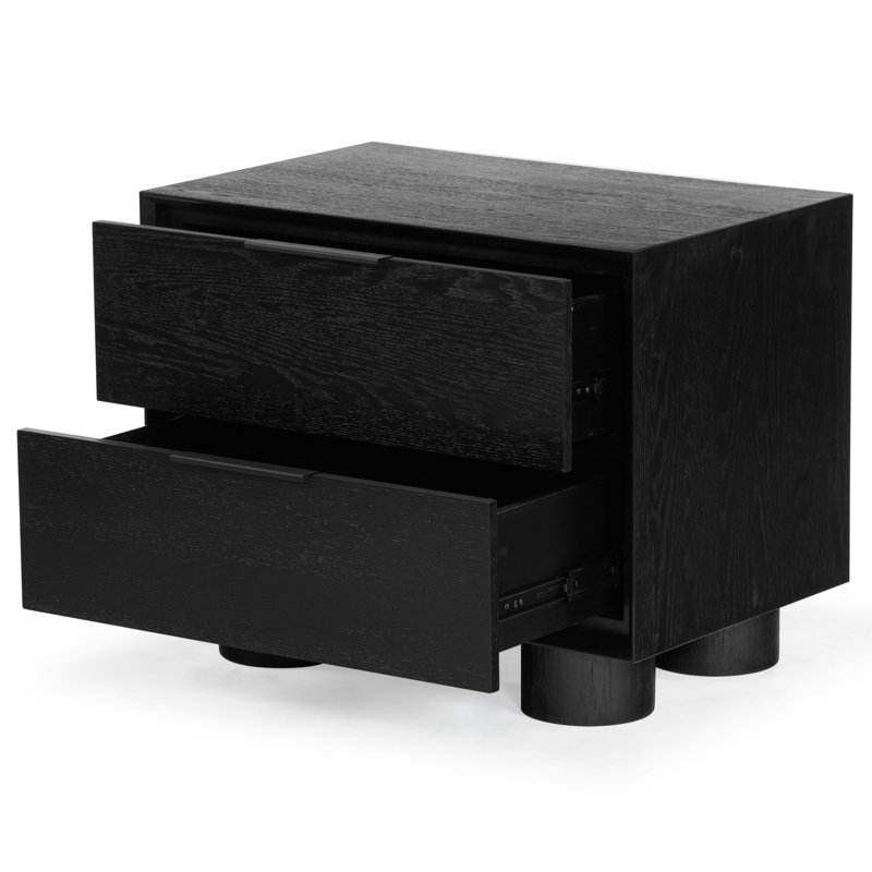 Addyson Wood 2 Drawer Nightstand, Black