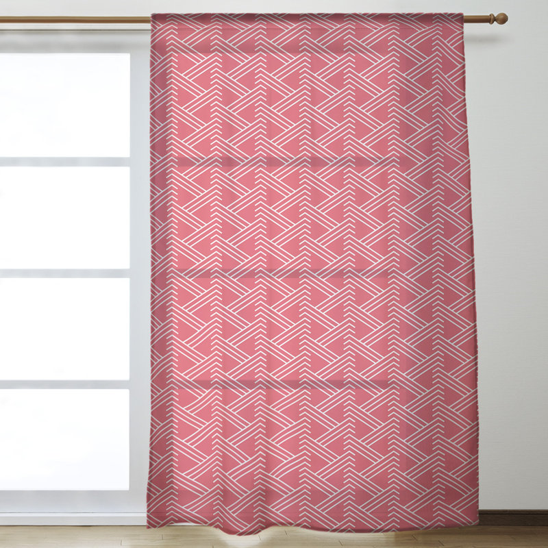 Classic Zig Zag Geometric Sheer Rod Pocket Single Curtain Panel, Red/White