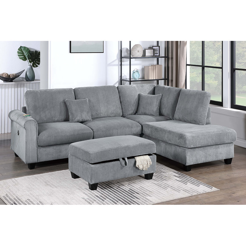 Gollahon 3-Piece Sectional Set, Fog Corduroy