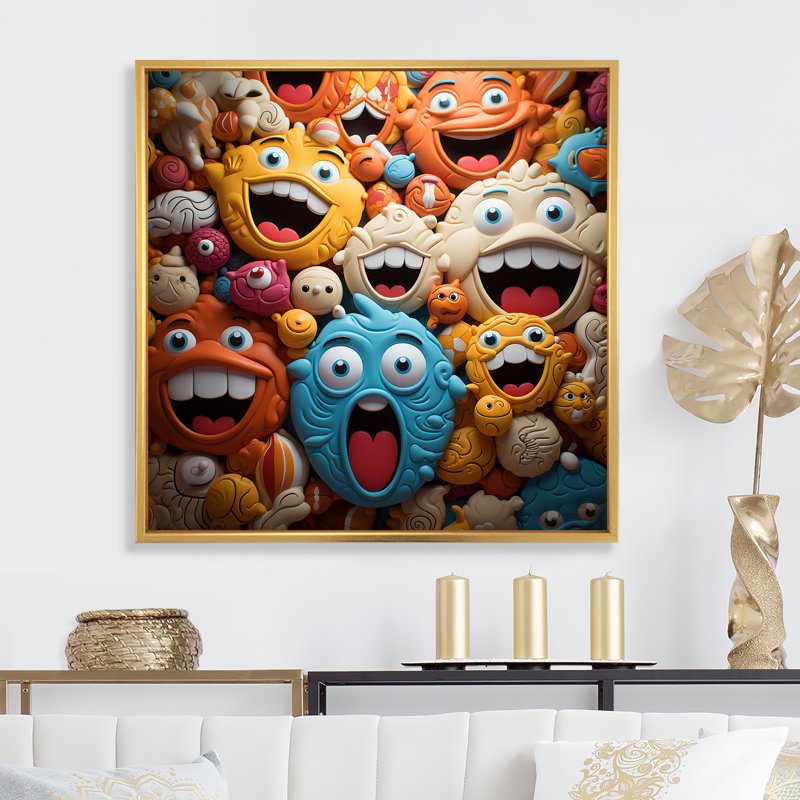 «Chuckling Cookie Char Personnages I», reproduction d'art abstrait_105734, H 36 po x l 36 po, Cadre flottant doré