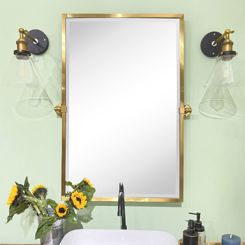 Metal Rectangle Mirror, Brushed Brass, 36" x 24"