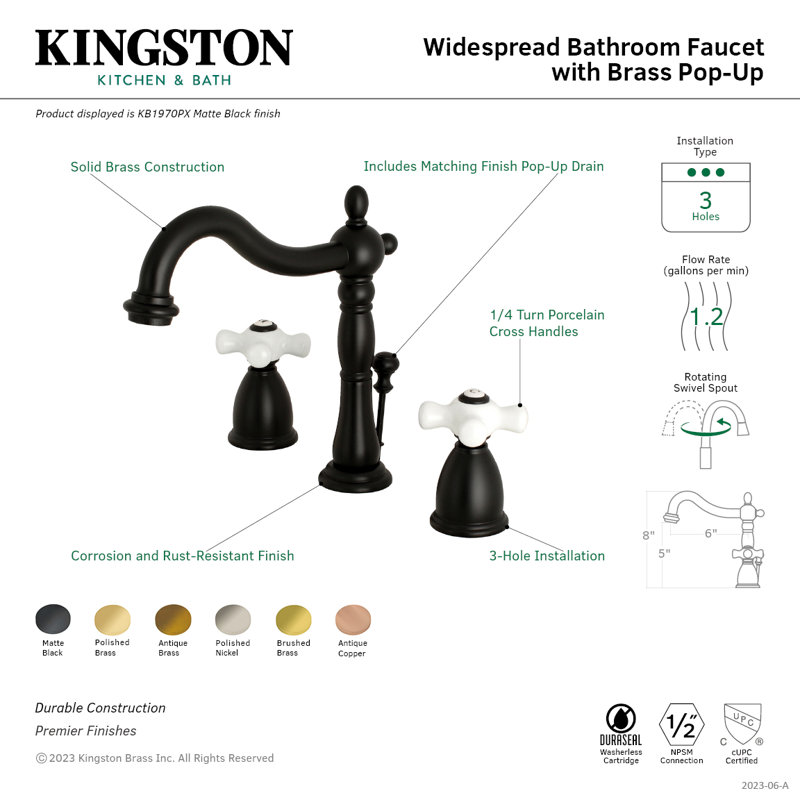 Heritage 8-Inch Antique Copper Brass Widespread Bathroom Faucet