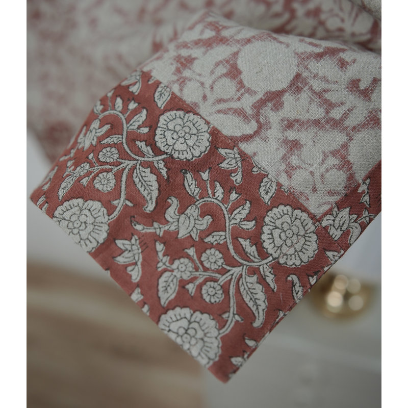 Boho Block Print Rod Pocket Curtain Red Floral Linen Window Drapes for Living Room – Shillong, 54" W X 24" L