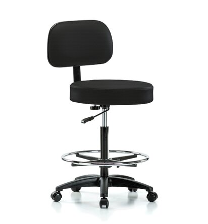 Backed Adjustable Height Ergonomic Lab Stool with Footring Wheels