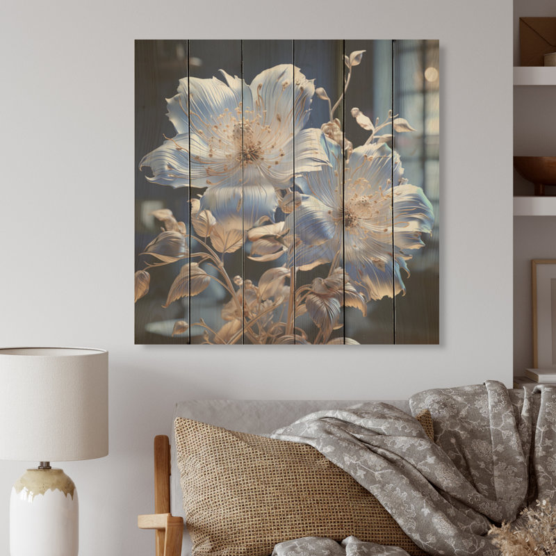 «Celestial Floral Harmony - Violets», art mural sur bois de pin naturel, H 30 po x l 30 po