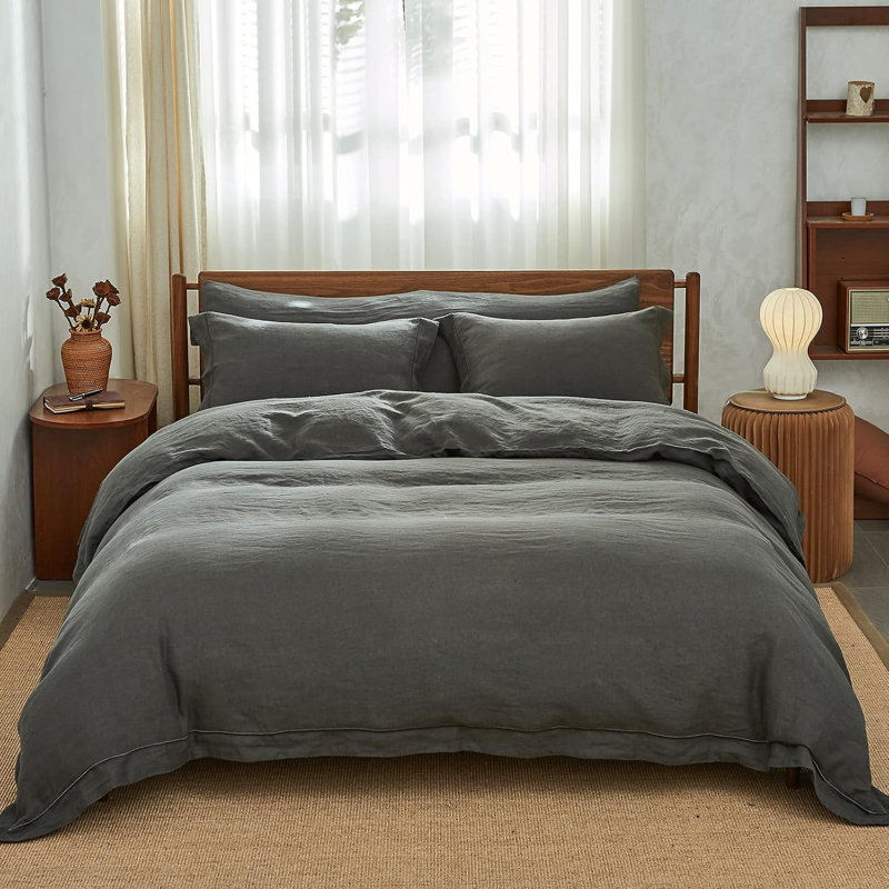 100% Linen Duvet Cover Set, Charcoal Gray, Twin Duvet Cover + 1 Sham