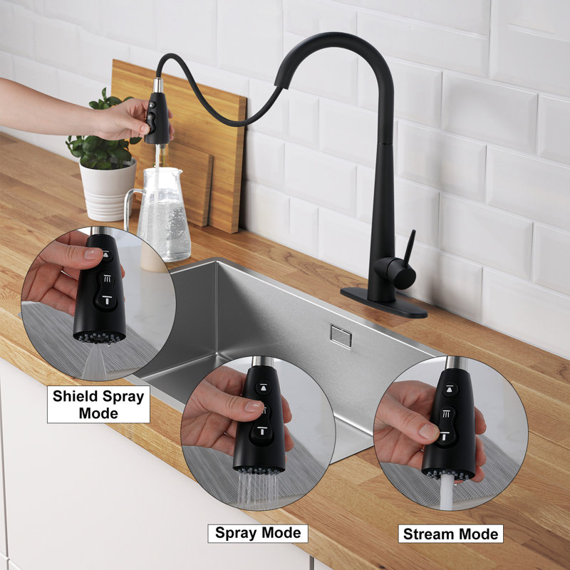 Pull Down Single Handle Kitchen Faucet, Matte Black
