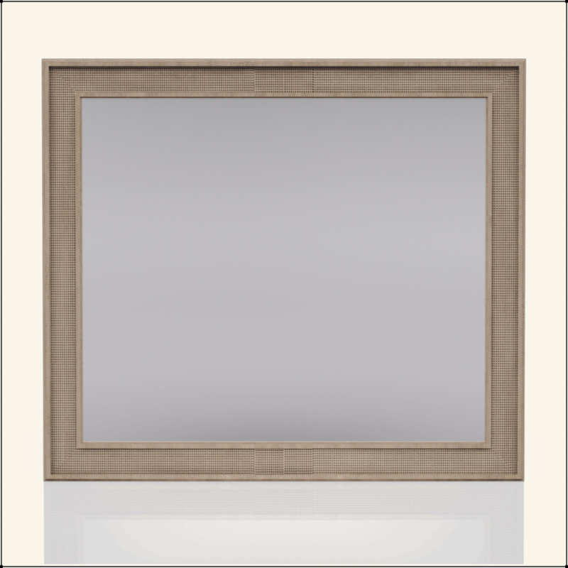 Beveled Glass Sand Colored Cane Mirror - Rubberwood, Dresser Mounted, 40" x 40"