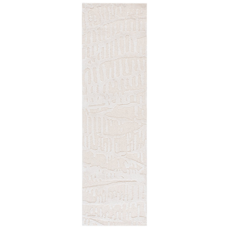 Tapis ivoire / beige en laine / bambou touffeté à la main Mykonos 407, Tapis de couloir 2 pi 3 po x 8 pi