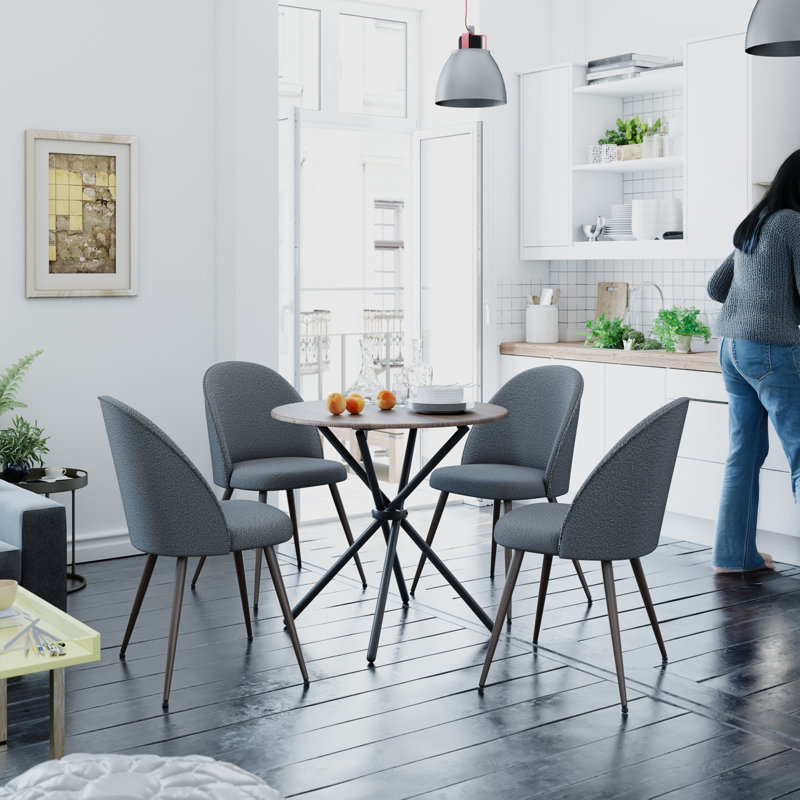 5 Pieces Modern Dining and Lounge Set with Round Table Upholstered Chairs for Reception Office and Living Room, Oak, Gray