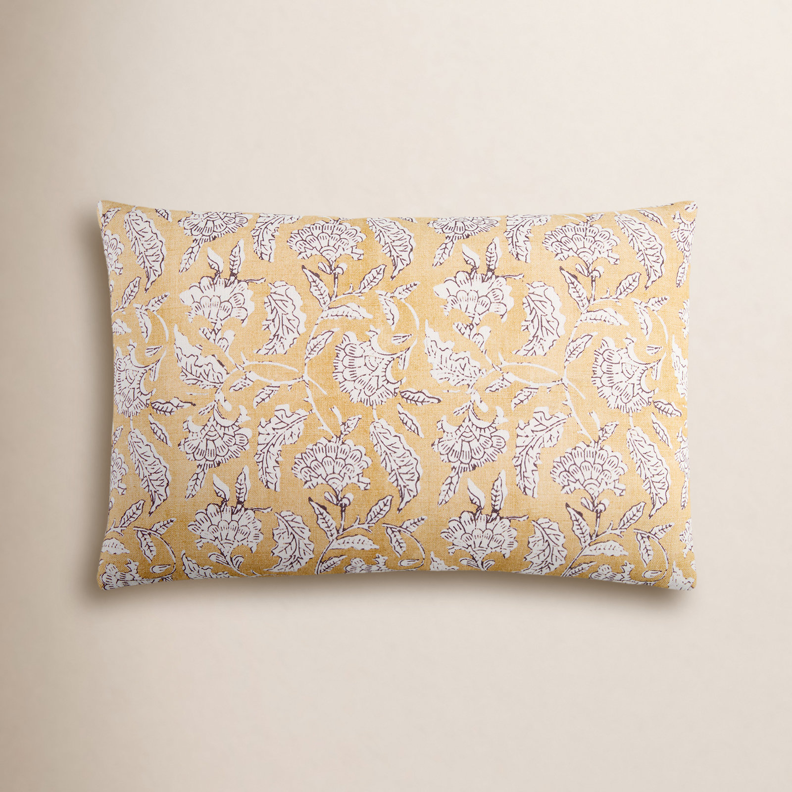 Erica 22" x 14" Cotton Throw Pillow, Down, Mustard/White