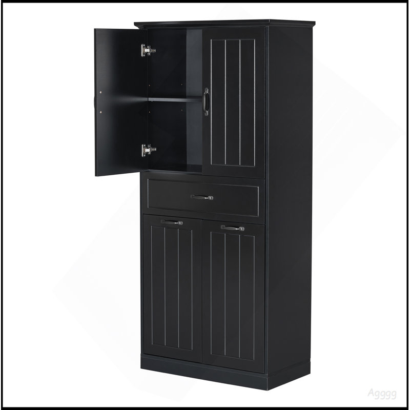 Bathroom Storage Cabinet With Two Laundry Baskets, Storage Cabinet With Doors And Drawer For Home, Black, Black