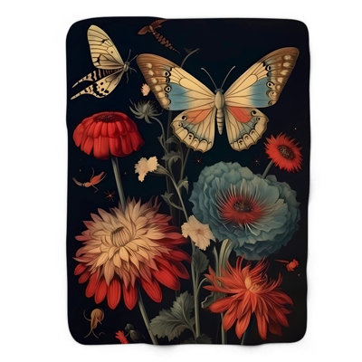 Jeté papillons avec fleur 1 pièce Sherpa B Premium