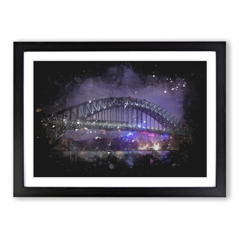 Harbour Bridge in Sydney - Picture Frame Graphic Art, 65cm H x 90cm W x 2cm D, Black Framed