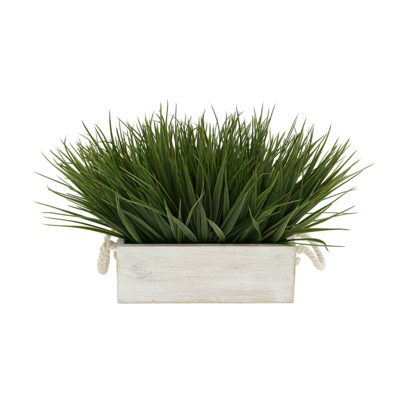 Herbe d'oignon artificielle en pot, Blanc, H 9 po x L 15 po x P 10 po, Vert foncé