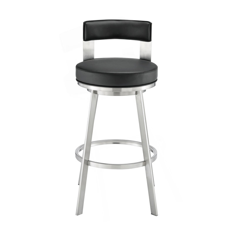 Tabouret tournant 30 "en métal avec similicuir, Siège noir / cadre blanc