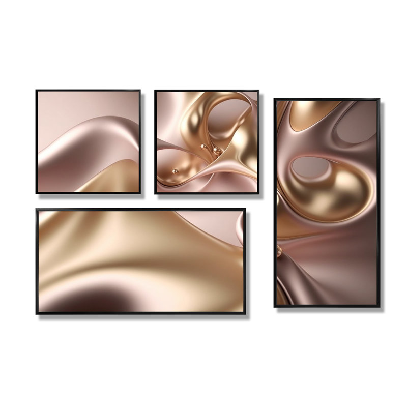 Subtle Sophistication In Exquisite Pink And Gold X - Pink Modern Wall Art 4 Pieces, Black, Framed Print without Mat