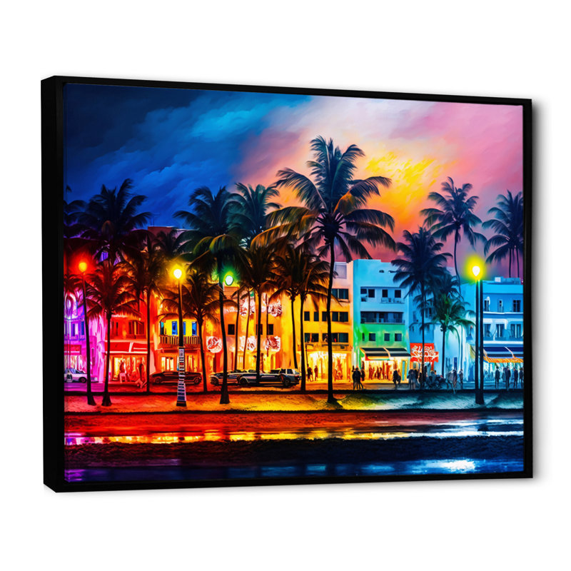«Miami Beach Holidays II», reproduction sur toile, L 40 po x H 30 po, Toile avec cadre flottant noir