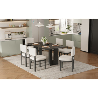 Table de salle à manger en bois pour 6 personnes avec 6 chaises rembourrées Farmhouse