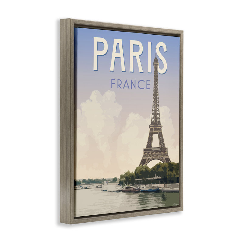 Cadre flottant Paris Tower Landmark, design par Victoria Barnes, H 21 po x l 17 po, Cadre flottant orme Montalcino