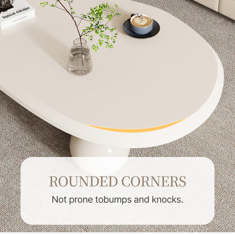 51" Oval Cream Black Brown Modern Coffee Table with Three Round Legs, White, White