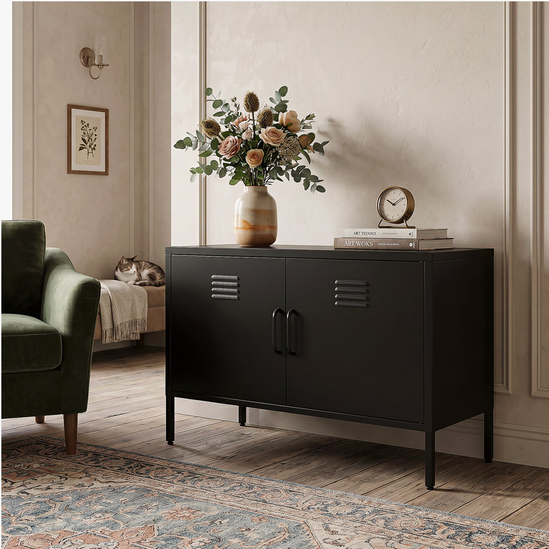 Une armoire de rangement en métal multifonctionnelle, 25.2" H x 39.37" W x 15.75" D, Black
