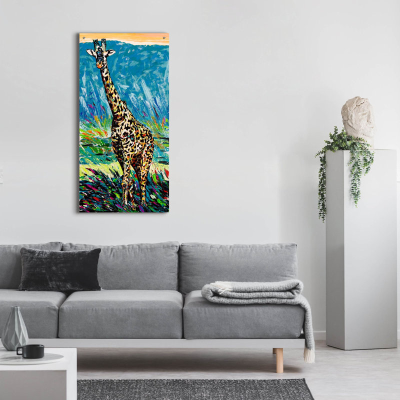 «Regal Giraffe 1» par Carolee Vitaletti, art mural en verre acrylique, H 48 po x l 24 po