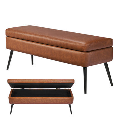 PU Leather Storage Ottoman Bench Shoe Seat with Storage & Metal Legs